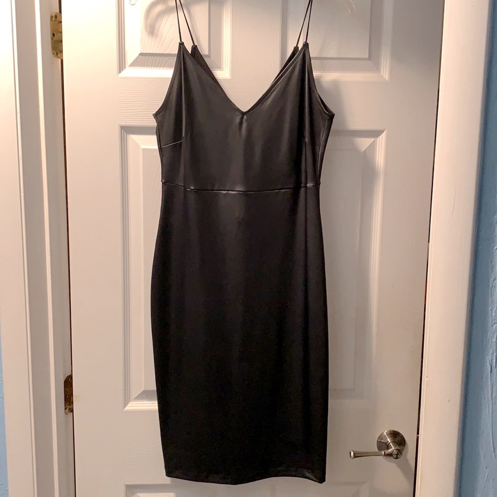 Black feaux leather mini dress